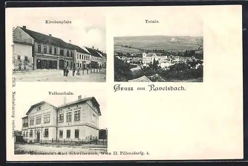 AK Ravelsbach, Kirchenplatz, Totale, Volksschule