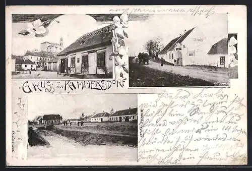 AK Kammersdorf, Gasthaus, Flusslauf mit Brücke