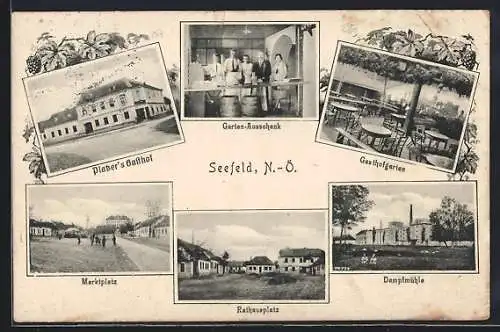 AK Seefeld /N.-Ö., Platzer`s Gasthof, Rathausplatz, Dampfmühle