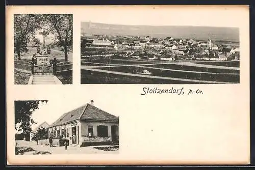 AK Stoitzendorf, Gasthaus, Kriegerdenkmal, Ortsansicht