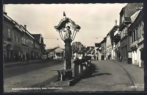 AK Kindberg, Strasse mit Kindlbrunnen