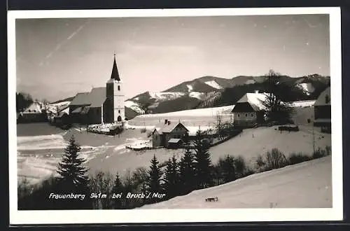 AK Frauenberg bei Bruck /Mur, Verschneiter Ort mit Umgebung