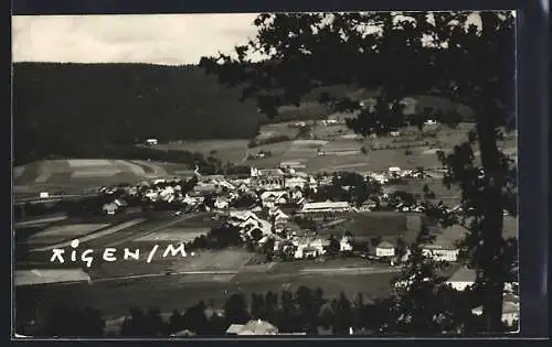 AK Aigen /O.-Ö., Ortsansicht von einen Berg aus