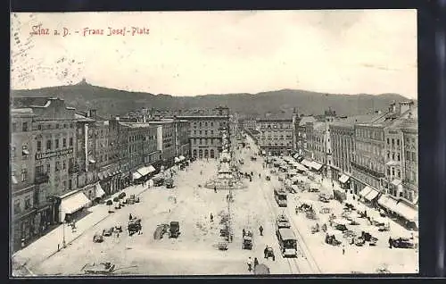 AK Linz a. d. Donau, Strassenbahn am Franz Josef-Platz