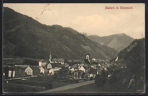 AK Mautern in Steiermark, Ortsansicht von einen Berg aus