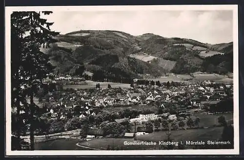 AK Kindberg i. Mürztale, Ortsansicht von einen Berg aus