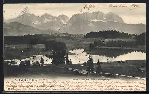 AK Kitzbühel, Schwarzsee mit dem Kaisergebirge