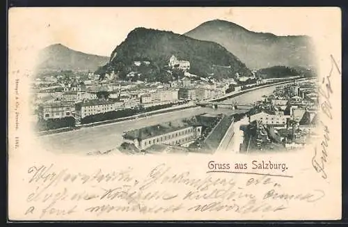 AK Salzburg, Stadtansicht von einer Anhöhe aus