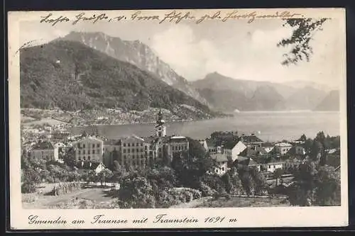 AK Gmunden am Traunsee, Teilansicht mit Traunstein