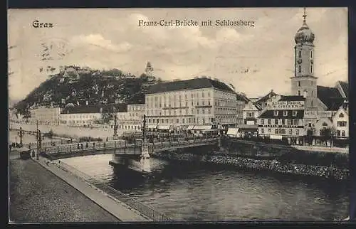 AK Graz, Franz-Carl-Brücke mit Schlossberg