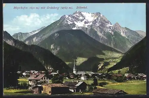 AK Mayrhofen im Zillertal, Ortsansicht mit Grünberg