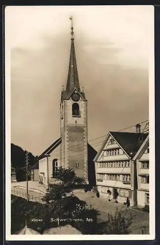 AK Schwellbrunn /App, Strassenpartie mit Kirche