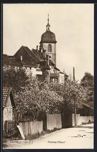 AK Porrentruy, Strassenpartie mit Kirche