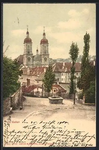 AK St. Gallen, Ortspartie mit Kirche