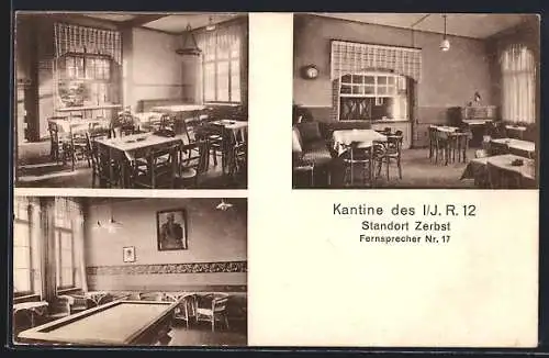 AK Zerbst, Kantine in der Kaserne des I/J. R. 12 in drei Ansichten