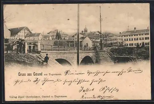 AK Gmund am Tegernsee, Ortspartie von der Brücke aus gesehen