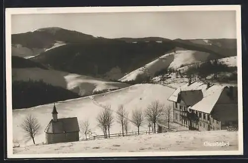 AK Giesshübel, Winterliche Ansicht von einen Berg aus