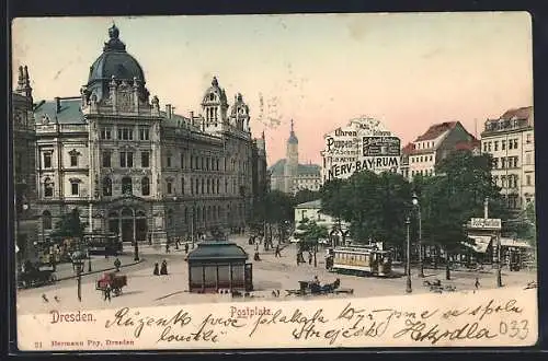 AK Dresden, Strassenbahn am Postplatz