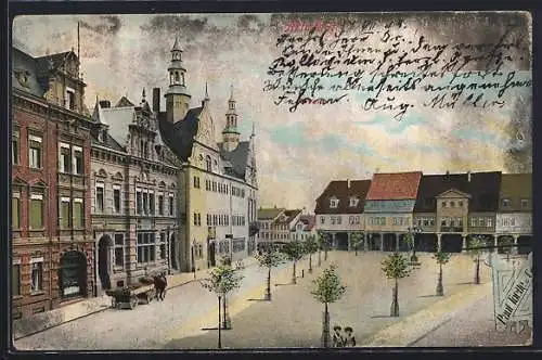 AK Arnstadt, Strassenpartie mit Rathaus