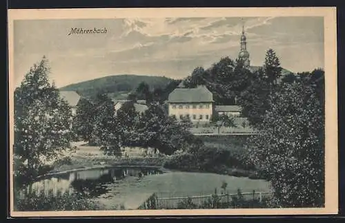 AK Möhrenbach, Teichpartie im Ort mit Blick auf die Kirche