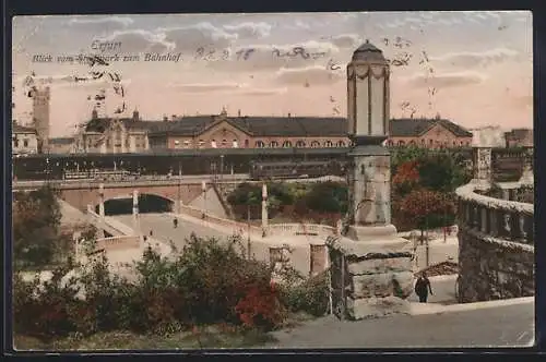 AK Erfurt, Blick vom Stadtpark zum Bahnhof