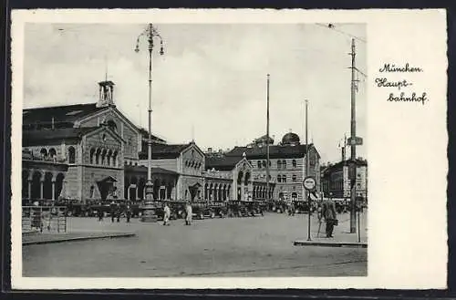 AK München, Hauptbahnhof mit Strassenpartie