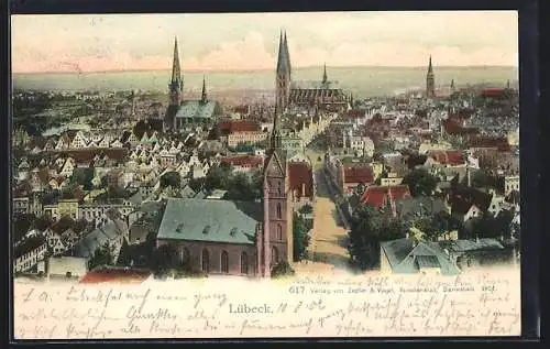 AK Lübeck, Stadtansicht aus der Vogelschau