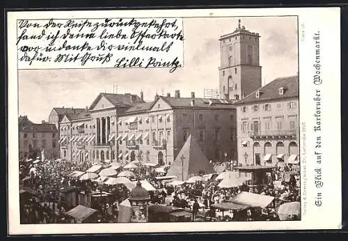 AK Karlsruhe, Blick auf den Wochenmarkt