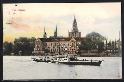 AK Konstanz, Blick zum Insel-Hotel mit Dampfer Friedrichshafen