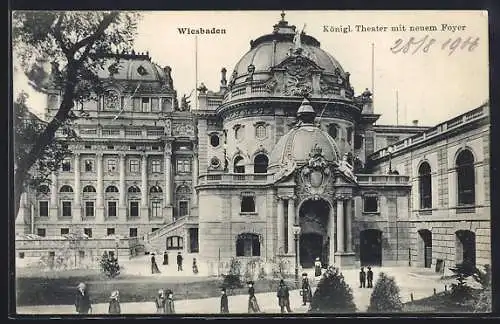 AK Wiesbaden, Königl. Theater mit neuem Foyer