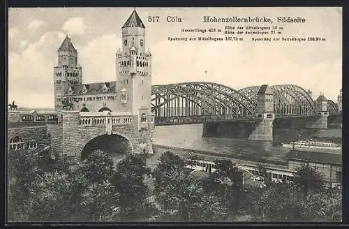 AK Cöln, Südseite der Hohenzollernbrücke