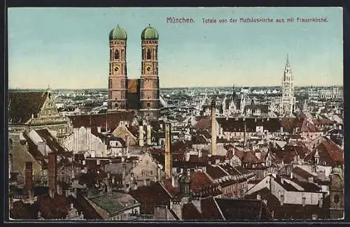 AK München, Totale von der Mathäuskirche aus mit Frauenkirche