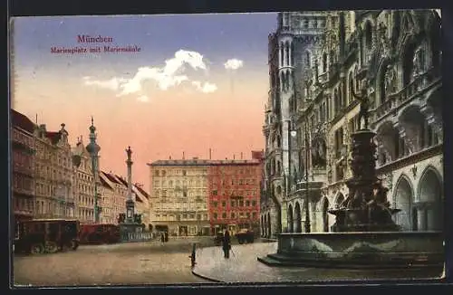 AK München, Marienplatz mit Mariensäule