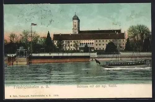 AK Friedrichshafen i. B., Schloss mit der kgl. Yacht