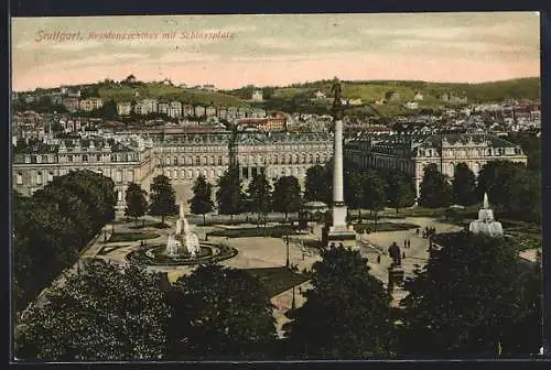 AK Stuttgart, Residenzschloss mit Schlossplatz