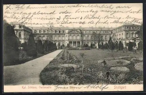 AK Stuttgart, Gartenseite vom Kgl. Schloss