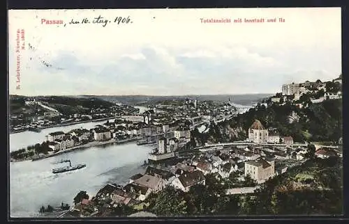 AK Passau, Totalansicht mit Innstadt und Ilz