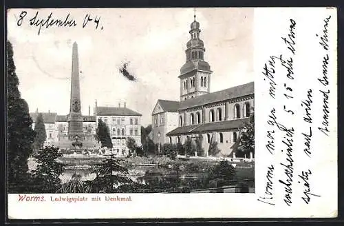 AK Worms / Rhein, Ludwigsplatz mit Denkmal