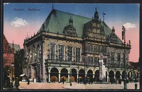 AK Bremen, Rathaus mit Denkmal