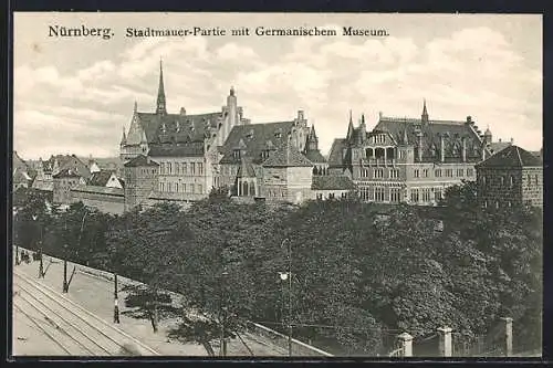 AK Nürnberg, Stadtmauer-Partie mit Germanischem Museum