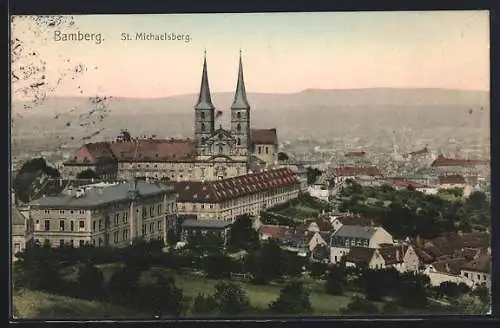 AK Bamberg, St. Michaelsberg aus der Vogelschau