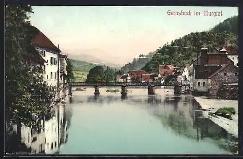 AK Gernsbach im Murgtal, Murgpartie mit Brücke