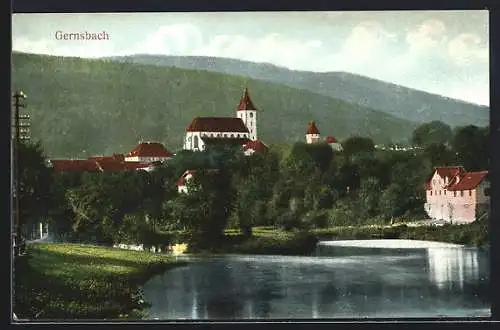 AK Gernsbach, Flusspartie mit Blick auf die Kirche