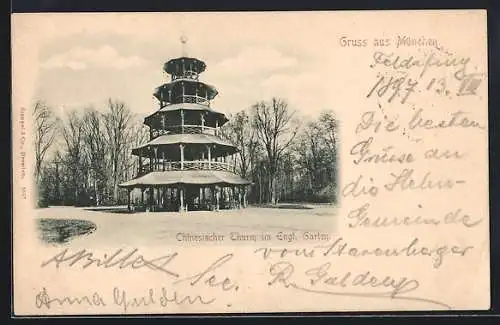 AK München-Schwabing, Chinesischer Turm im Engl. Garten