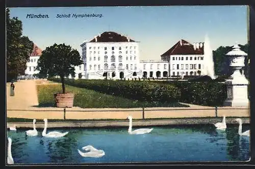 AK München, Schloss Nymphenburg mit Schwanenteich