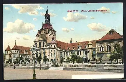 AK München, Neues Nationalmuseum von der Strasse aus