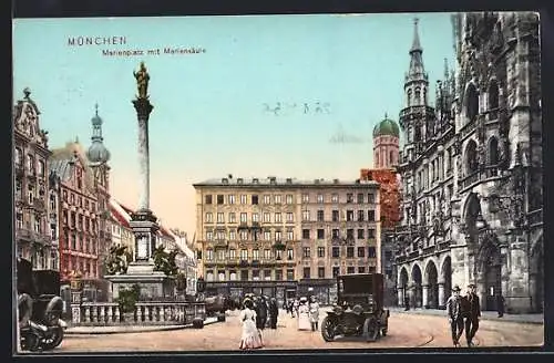 AK München, Marienplatz mit der Mariensäule