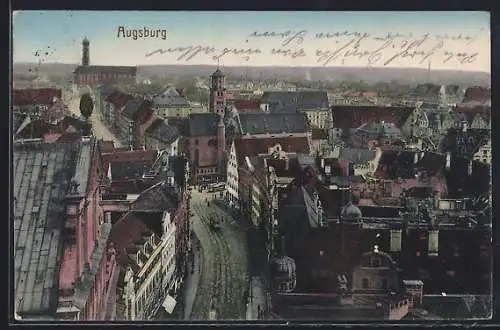 AK Augsburg, Blick über die Stadt auf die Kirche