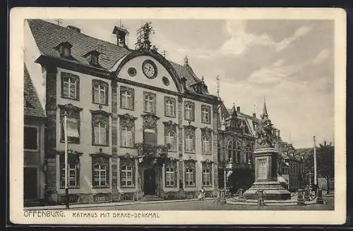 AK Offenburg, Rathaus mit Drake-Denkmal