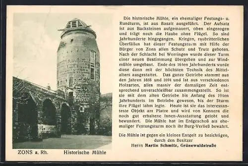 AK Zons a. Rh., Historische Mühle